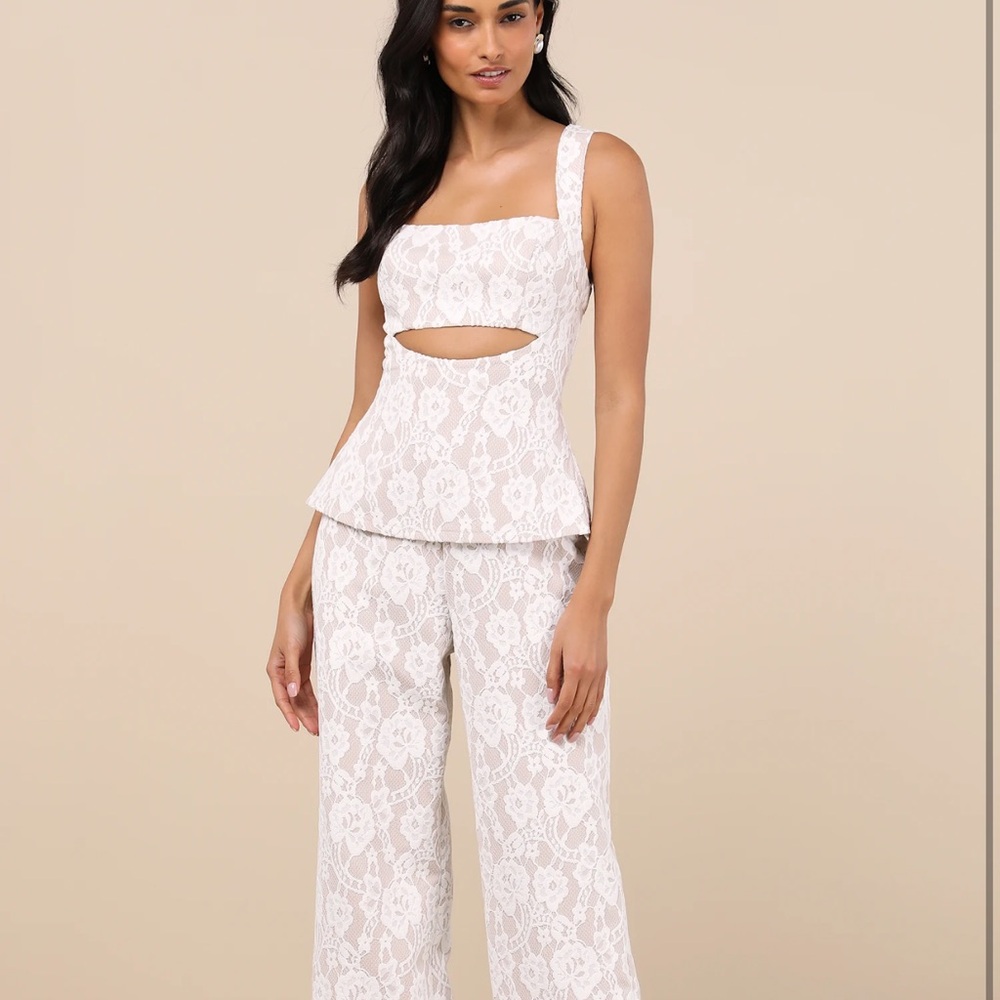 Lulu's White Lace Jumpsuit Two-Piece Look